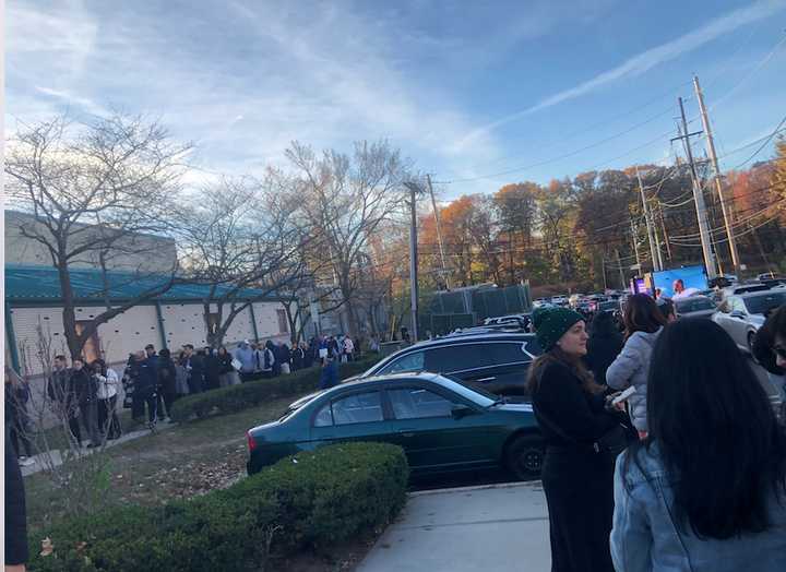 Voting line at the Rhoda Center in Teaneck.