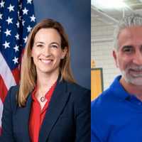 <p>Mikie Sherrill and Joe Belnome.</p>