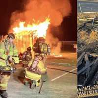 <p>A suspected arson fire at the&nbsp;Monroe Township Little League Complex in Williamstown, NJ, on September 3, 2024.</p>