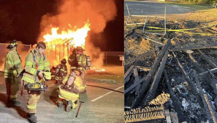 A suspected arson fire at the&nbsp;Monroe Township Little League Complex in Williamstown, NJ, on September 3, 2024.