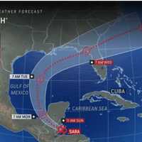 <p>The latest projected track and timing for Sara.</p>