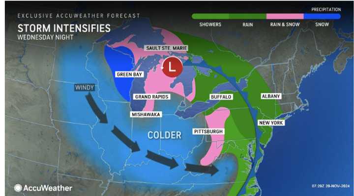 The storm will intensify on Thursday morning, Nov. 21 in the Northeast.