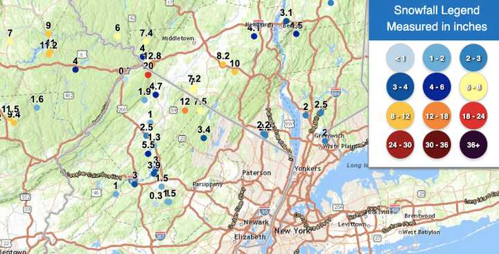 New snowfall totals have been recorded by the National Weather Service.