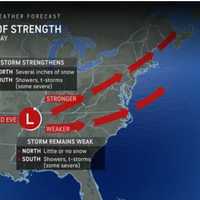 <p>A look at the two possible paths for the Thanksgiving Day storm on Thursday, Nov. 28.</p>