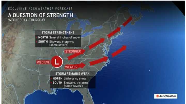 A look at the two possible paths for the Thanksgiving Day storm on Thursday, Nov. 28.