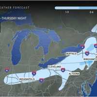 <p>Areas shown in the darker shade of blue could see up to a foot of snowfall, with between an inch and a half-foot possible in the other locations in lighter blue.</p>