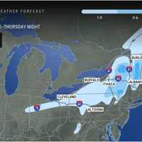 <p>Projected snowfall totals, with areas in the darkest shade of blue expected to see between 6 inches and a foot of accumulation.</p>