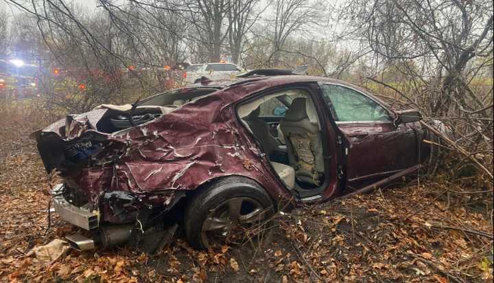 A look at the vehicle that crashed into the woods.