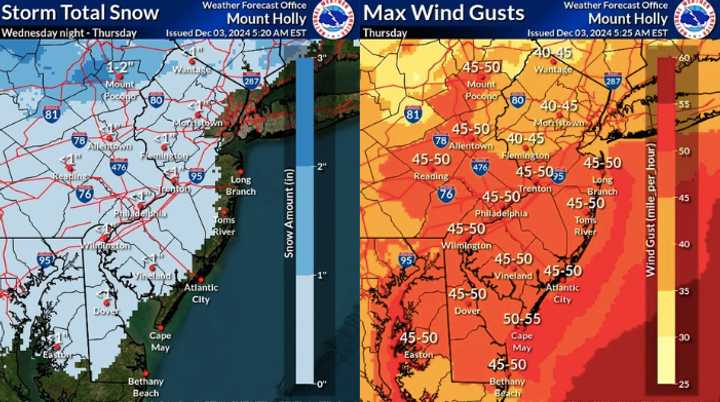 A snow and wind gust map for this week.