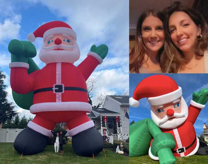 Neighbors Jackie Proscia and Christina&nbsp;Stergiopoulos share more than just a lawn and a love of decorating: A 42-foot inflatable Santa that's spreading mass amounts of Christmas cheer.