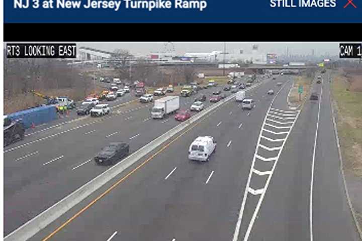 Overturned Tractor Trailer Shuts All Lanes At NJ Turnpike/Route 3 Ramp In East Rutherford