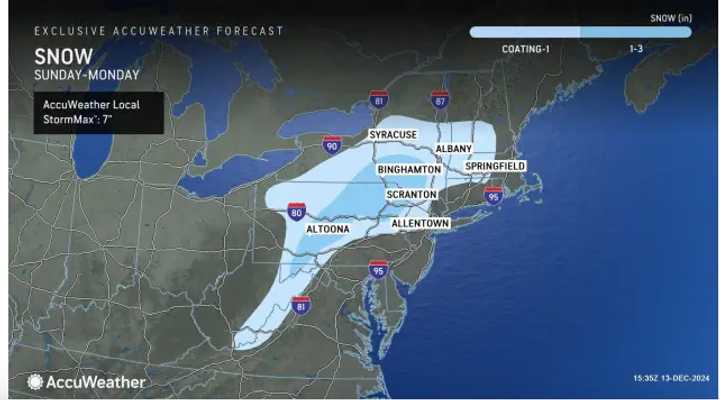 Areas shown in the darker shade of blue could see up to 3 inches of snowfall and icy conditions from the system.