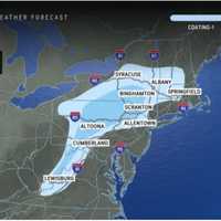 <p>Areas in the darker shade of blue are expected to see 1 to 3 inches of snowfall, while locations in the light shade should see a coating to an inch and icy conditions from the system.
  
</p>