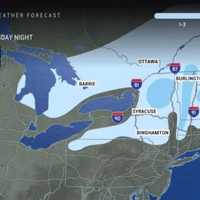 <p>Locations in the lighter shade of blue are predicted to see 1 to 3 inches of snowfall, with 3 to 6 inches forecast in those areas in the darker shade.</p>