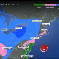 <p>A look at precipitation types by region: rain (green), wintry mix (pink), snow showers (blue), and snow (dark blue).</p>