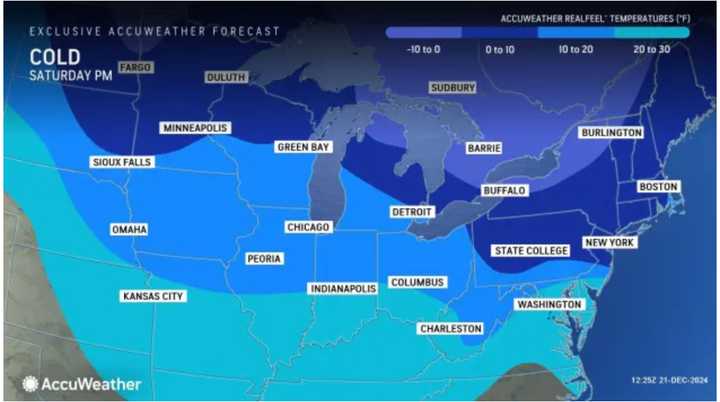 Wind-chill values will be no higher than the 10s in the major metro areas of New York City, Boston, and Philadelphia and likely the lower 20s in Washington, DC, on the first day of the winter solstice.
  
