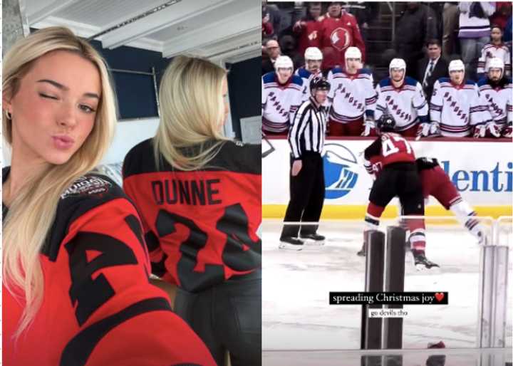 Livvy Dunne cheers on the NJ Devils during her holiday visit home.