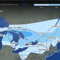 <p>In new projections released Monday morning, Dec. 23, a widespread 1 to 3 inches of snow is expected in the lightest shade of blue areas, with 3 to 6 inches predicted for parts of upstate New York and northern New England.
  
</p>