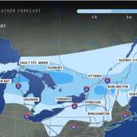 <p>A widespread 1 to 3 inches of snowfall is projected in locations shown in the lightest shade of blue, with 3 to 6 inches forecast in areas shown in sky blue and 6 to 12 inches in the areas in northern New York and New England in darker blue.
  
</p>