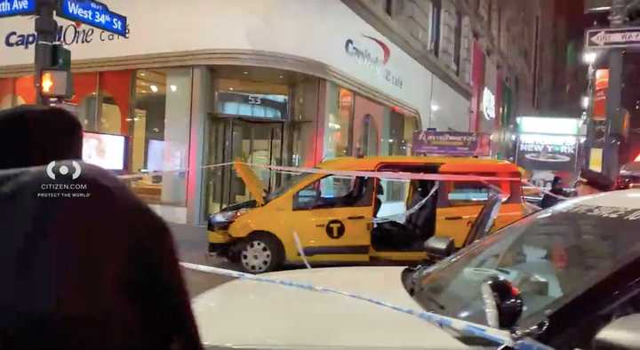 Footage posted to Citizen shows the taxi van at the scene.