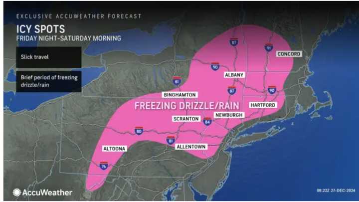 The time frame for the system is Friday night, Dec. 27, into early Saturday morning, Dec. 28, according to the National Weather Service.
  
