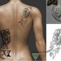 <p>The individual had two tattoos (pictured): a koi fish tattoo on the upper right portion of her back (shoulder blade area) and a rose tattoo on her left ribs, extending from her chest to her hip.&nbsp;
  
</p>