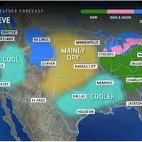 <p>There will be rain, heavy times, in the broad area shown in green on New Year's Eve on Tuesday, Dec. 31.</p>