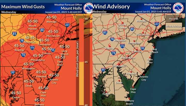 Weather maps for New Year's Day in South Jersey.