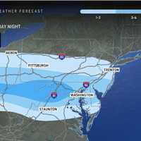 <p>Areas in the lightest shades of blue should see between 1 to 6 inches of snowfall on Monday, Jan. 6, with half a foot to a foot in the area in the darkest blue shade.</p>