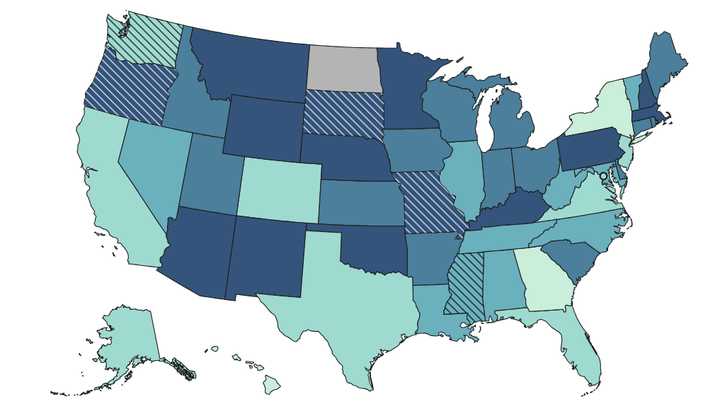 States exhibiting "very high" current wastewater viral activity are represented in the darker shades.