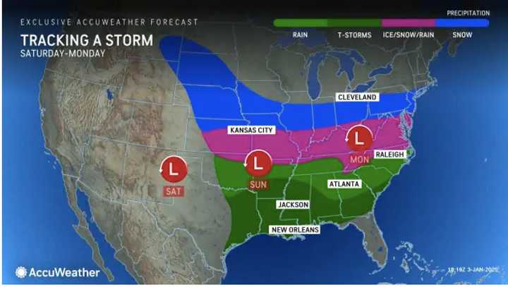 Major hubs in the storm's zone for potential snow and ice include New York City, Philadelphia, Pittsburgh, and Baltimore.
  
