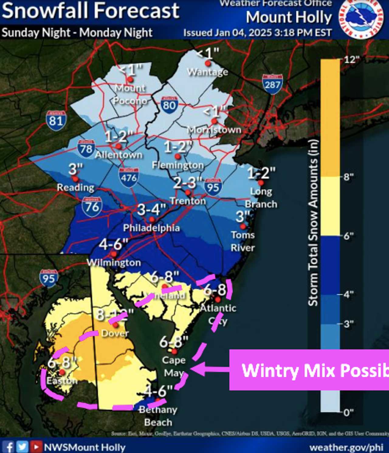 6 To 8 Inches Of Snow Could Fall In Parts Of NJ, PA Here's The Latest