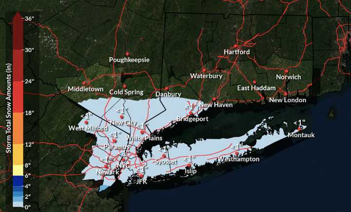 The latest snowfall projections call for around a trace of snowfall in the tristate area from a massive winter storm that will dump up to around a foot of snow in areas farther south.