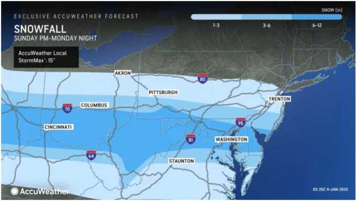 Final snowfall projections for the massive winter storm, released Monday morning, Jan. 6 by AccuWeather.