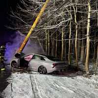 Kia Cracks Utility Pole, Bursts Into Flames After Hitting Icy Patch In Manchester: Cops