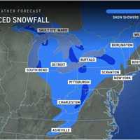 <p>Lake effect snow is possible Tuesday, Jan. 7, through Thursday, Jan. 9, in the shaded locations.</p>