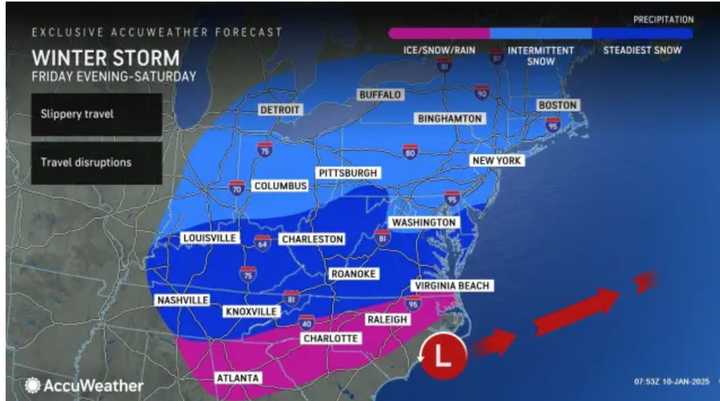 While most of the heaviest snow will fall south of Washington, DC, the system will cause slick travel throughout those locations.&nbsp;
  
