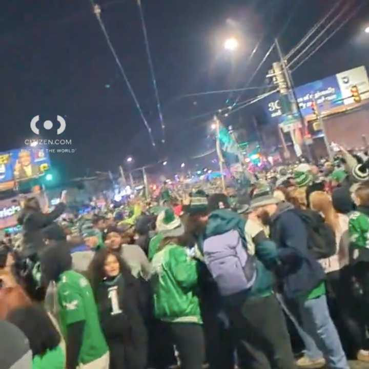 Eagles fans celebrate in Philadelphia.