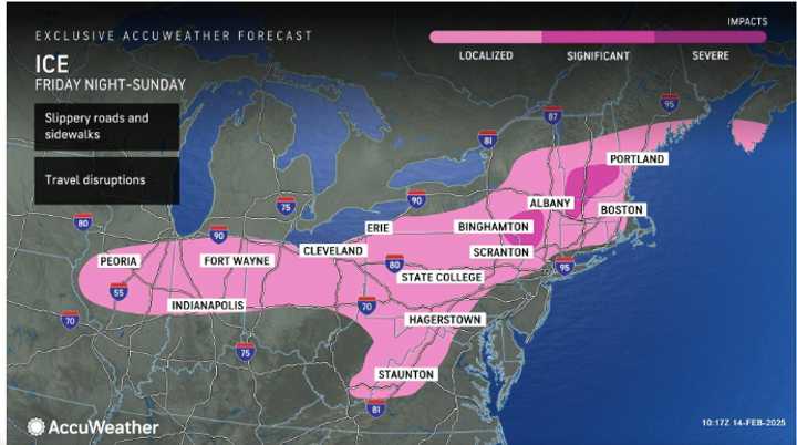 Areas where the most significant icing is predicted are shown in the darker shade of pink.
  
