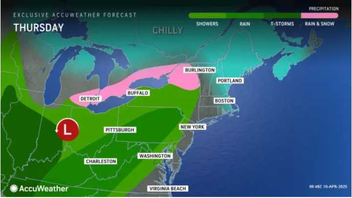 The system will arrive in the East Coast on Thursday night, April 10.