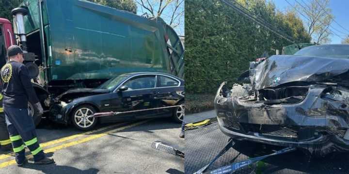 BMW -garbage truck crash, Friday, April 18.