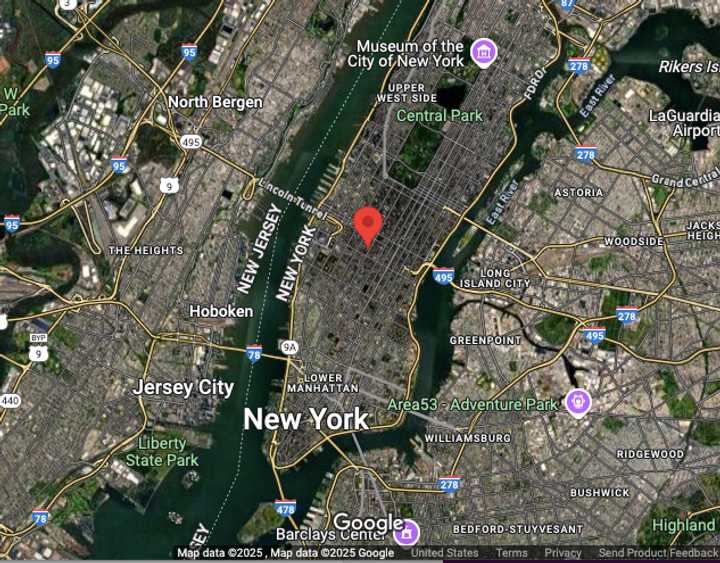 The restaurant (marked in red) is located on West 37th Street in Manhattan.