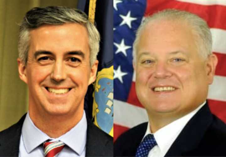 Bucks County Commissioner Bob Harvie and Sheriff Fred Harran.