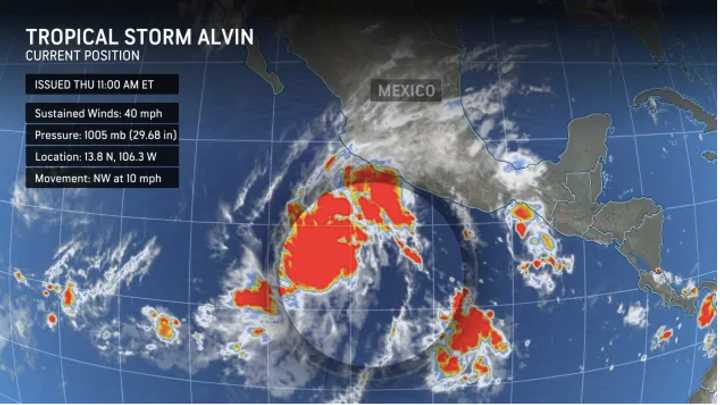 Tropical Storm Alvin is packing 40 mph sustained winds on Thursday, May 29.