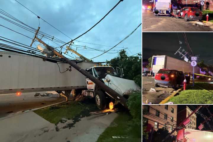 Tractor-Trailer Slams Poles, Building In Ridgefield Crash; Power Cut, 2 Hospitalized: FD