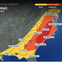 <p>A look at the broad area where severe thunderstorms are expected Friday night, May 30.</p>