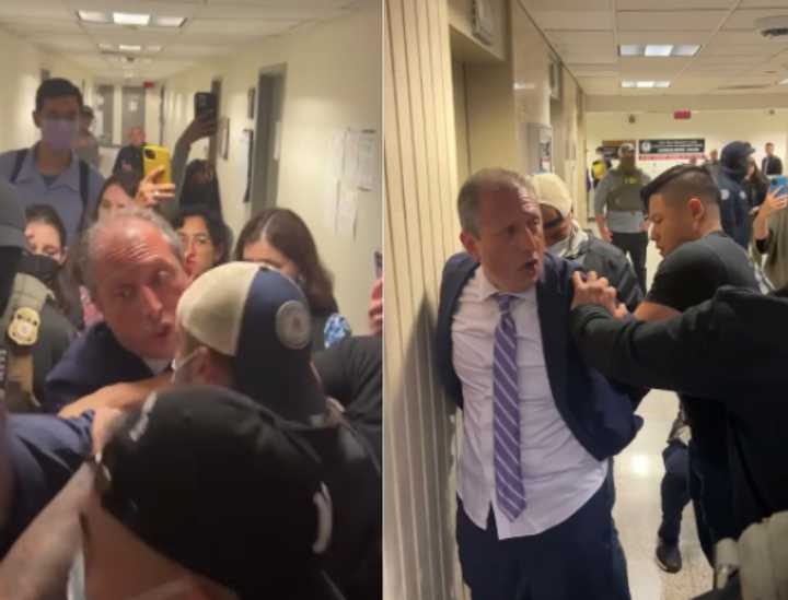 Brad Lander is taken into custody by immigration officials Tuesday, June 17.