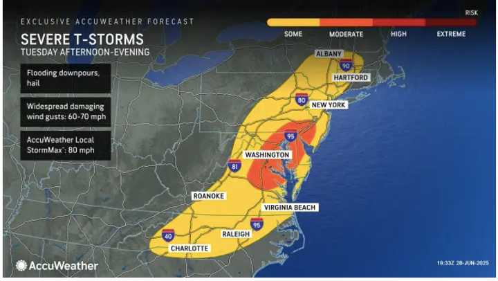 A potent system will sweep through the Northeast on Tuesday, July 1.
  
