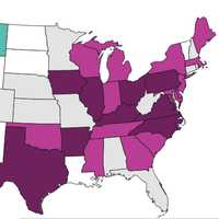 <p>States in the darkest shade of purple are seeing the most growth in COVID-19 cases.</p>