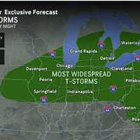 <p>On Saturday, July 26,&nbsp;thunderstorm activity will extend from the Midwest into Pennsylvania, Virginia, West Virginia, and Maryland.</p>